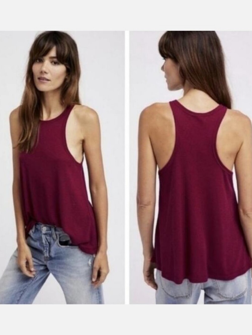 Free People Intimately-Racerback Flowy Ribbed Tank Top - (Wine-Burgundy)-L